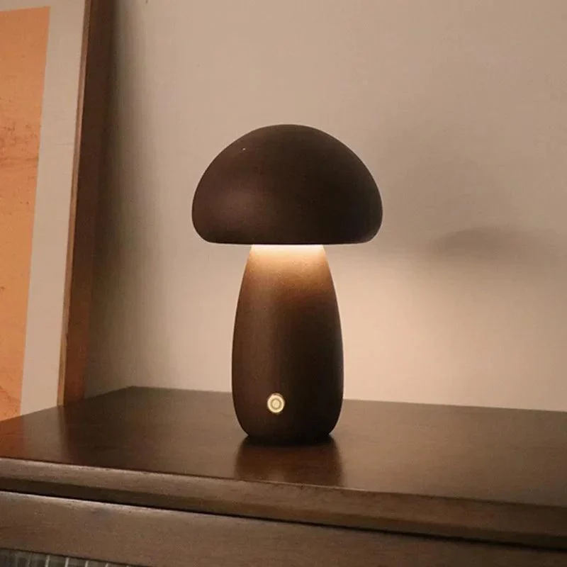 LED Mushroom Night Light - Touch - Adjustable Brightness - Walnut/Beech Wood -  - #tag1#