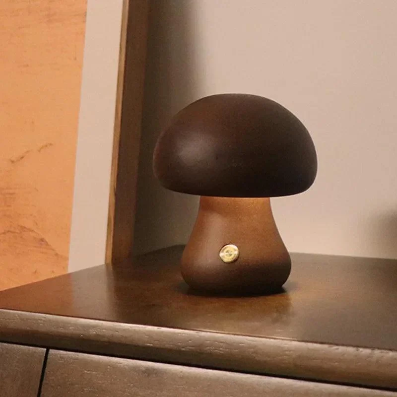 LED Mushroom Night Light - Touch - Adjustable Brightness - Walnut/Beech Wood -  - #tag1#