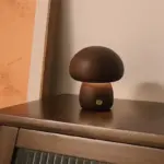 LED Mushroom Night Light Touch Adjustable Brightness Walnut Beech Wood tag1