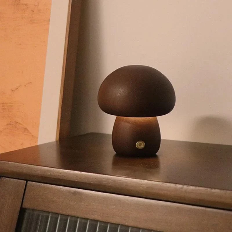 LED Mushroom Night Light - Touch - Adjustable Brightness - Walnut/Beech Wood -  - #tag1#