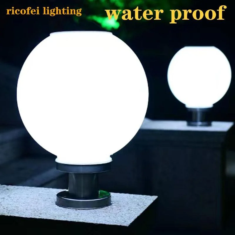 LED Round Ball Stainless Steel Solar Powered Lamp Outdoor IP65 Waterproof -  - #tag1#