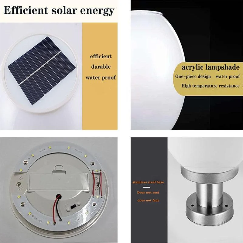 LED Round Ball Stainless Steel Solar Powered Lamp Outdoor IP65 Waterproof -  - #tag1#