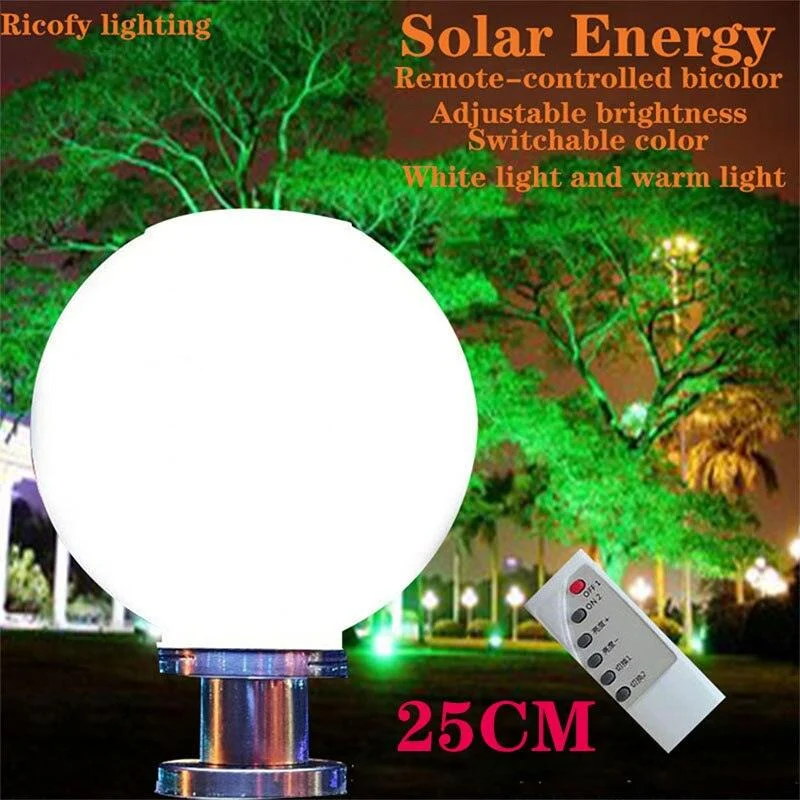 LED Round Ball Stainless Steel Solar Powered Lamp Outdoor IP65 Waterproof -  - #tag1#