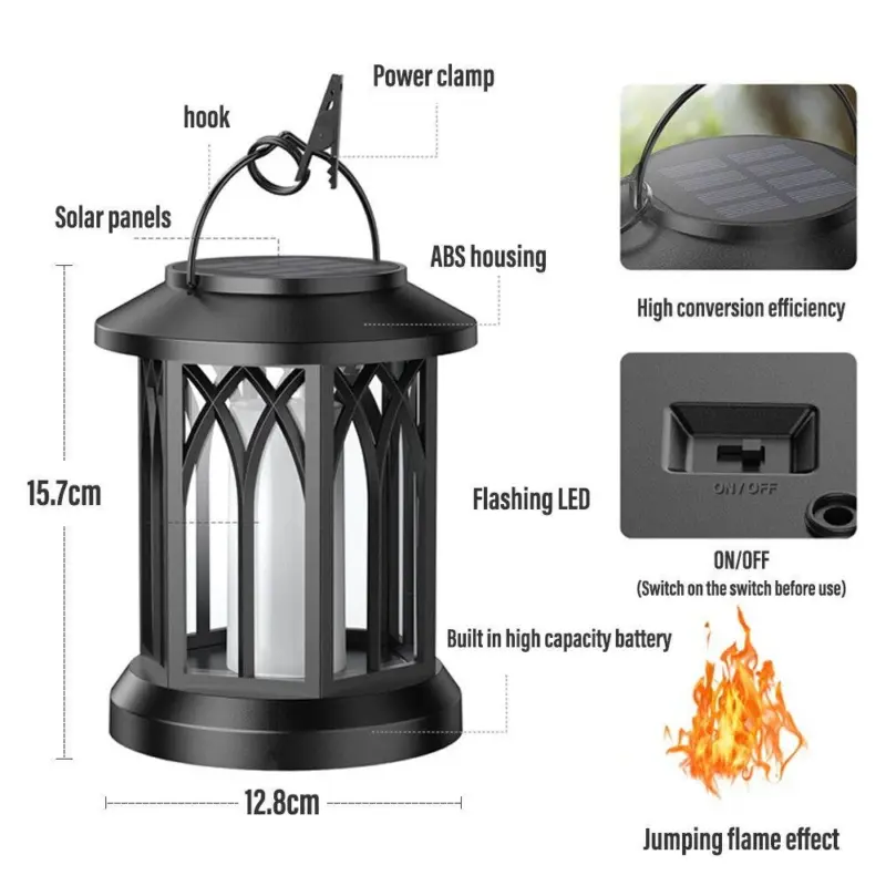 LED Solar Energy Flame Simulation Lamp with Clip Waterproof tag1