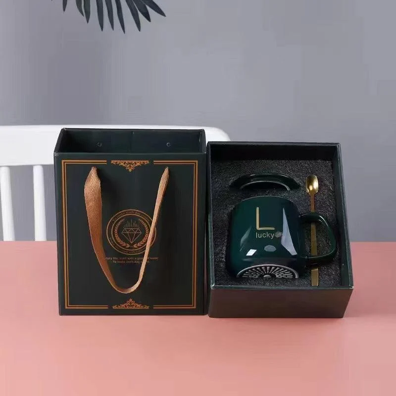 Large-Capacity Ceramic Mug with Lid and Spoon Coffee Cup Gift Set -  - #tag1#