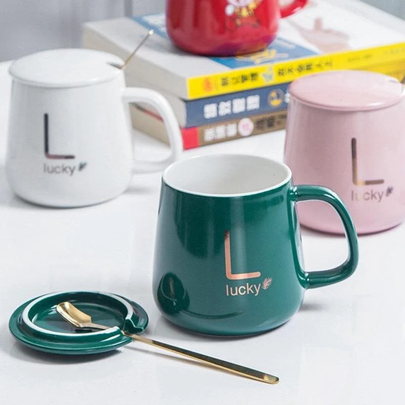 Large-Capacity Ceramic Mug with Lid and Spoon Coffee Cup Gift Set -  - #tag1#