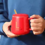 Large Capacity Ceramic Mug with Lid and Spoon Coffee Cup Gift Set tag1
