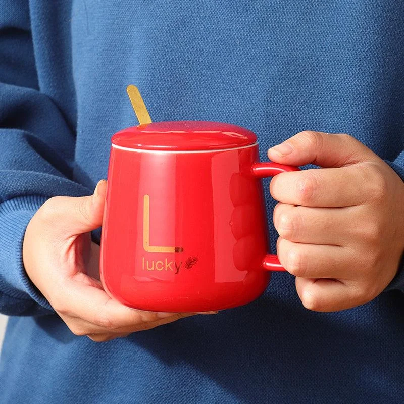 Large-Capacity Ceramic Mug with Lid and Spoon Coffee Cup Gift Set -  - #tag1#