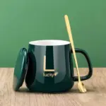 Large Capacity Ceramic Mug with Lid and Spoon Coffee Cup Gift Set tag1