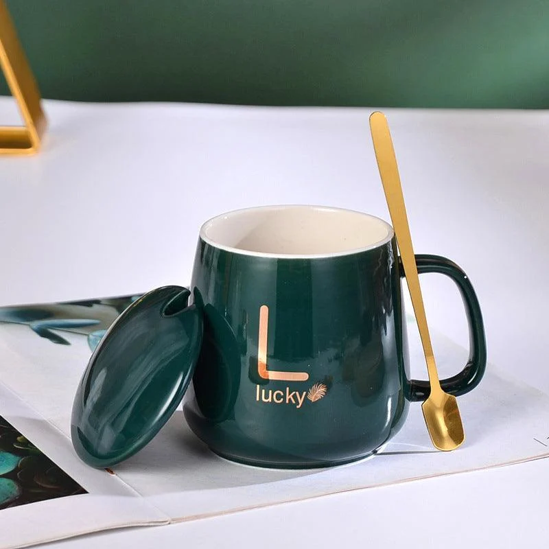 Large-Capacity Ceramic Mug with Lid and Spoon Coffee Cup Gift Set -  - #tag1#