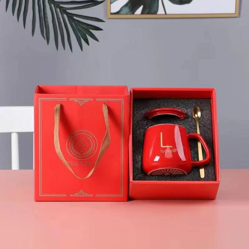 Large-Capacity Ceramic Mug with Lid and Spoon Coffee Cup Gift Set -  - #tag1#