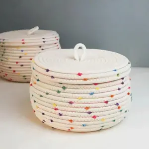 Large Cotton Rope Storage Basket With Lid