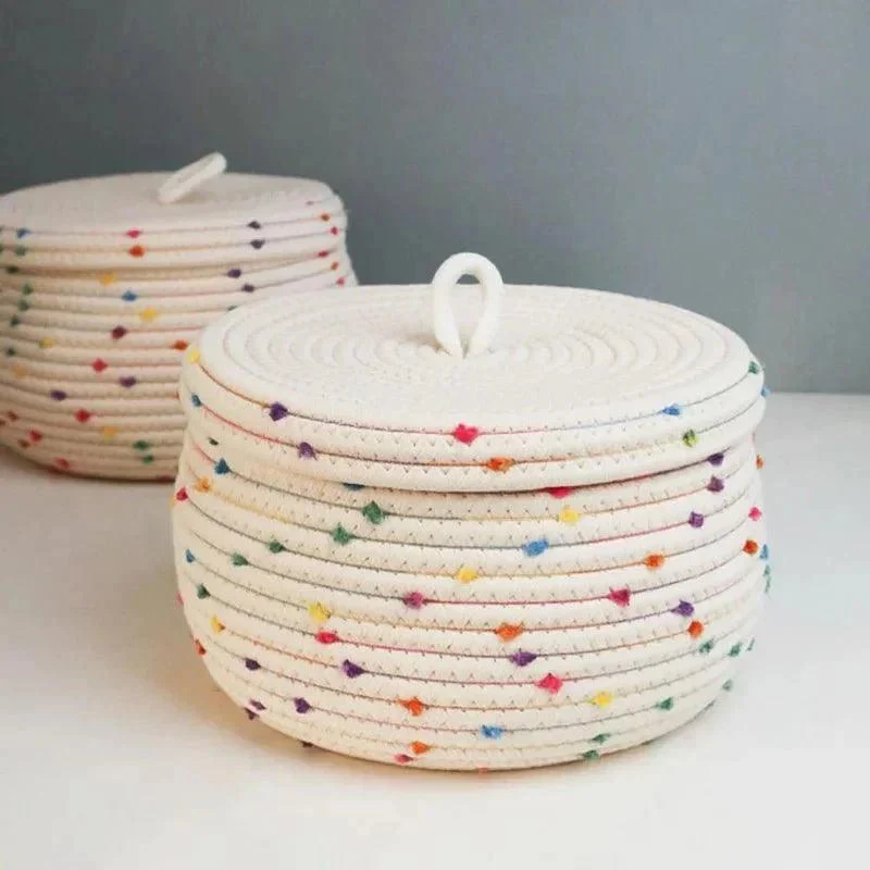 Large Cotton Rope Storage Basket With Lid -  - #tag1#