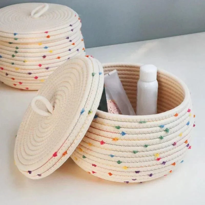 Large Cotton Rope Storage Basket With Lid -  - #tag1#