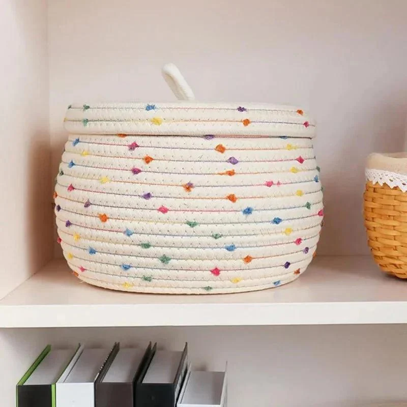 Large Cotton Rope Storage Basket With Lid -  - #tag1#