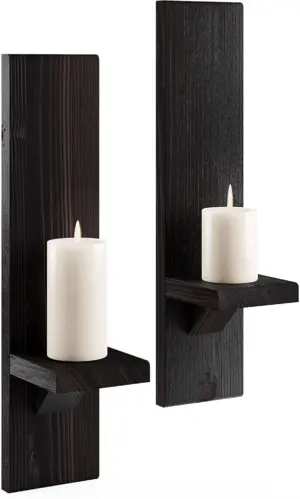 Large Wooden Wall Mounted Candle Holder Rustic Pillar Candlestick