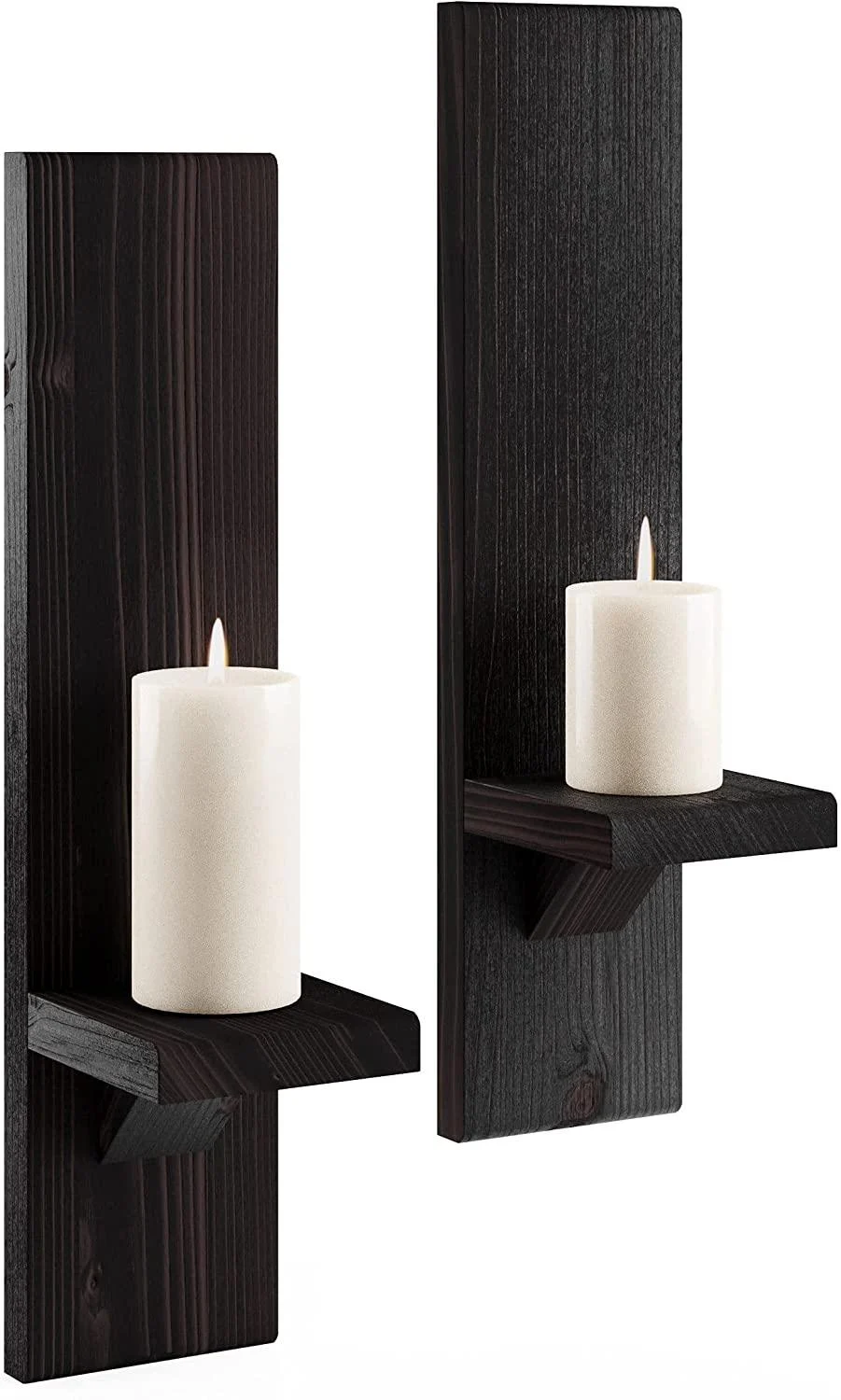Large Wooden Wall Mounted Candle Holder Rustic Pillar Candlestick -  - #tag1#