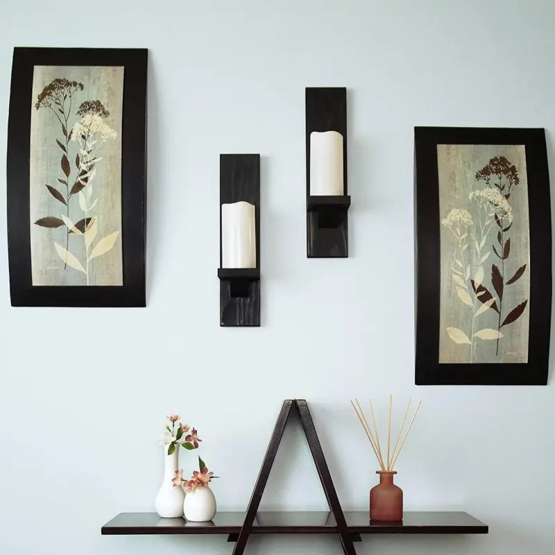 Large Wooden Wall Mounted Candle Holder Rustic Pillar Candlestick tag1