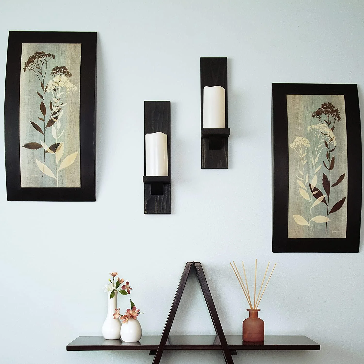 Large Wooden Wall Mounted Candle Holder Rustic Pillar Candlestick -  - #tag1#