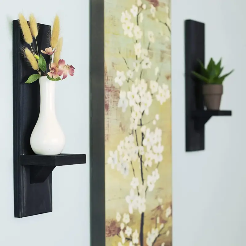 Large Wooden Wall Mounted Candle Holder Rustic Pillar Candlestick tag1
