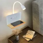 Led Houten Draadloos Opladen Wandlamp Usb Socket Draaibare Lampkop Met Schakelaar Indoor Bed Woonkamer Studie Verlichting