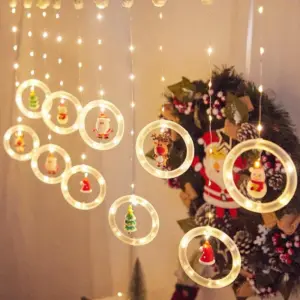 Led Santa Snowman Curtain Light With Rings