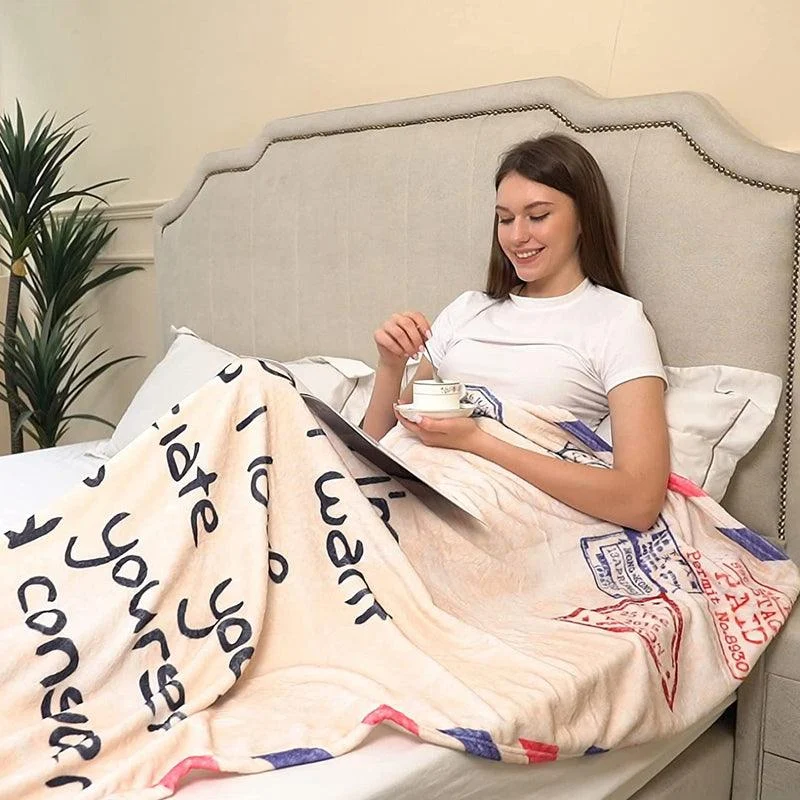 Letter Printed Flannel Throw Blanket Gift for Mom -  - #tag1#