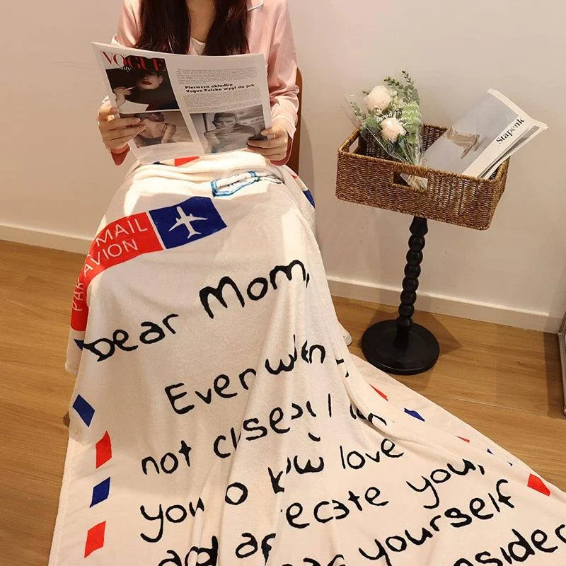 Letter Printed Flannel Throw Blanket Gift for Mom -  - #tag1#