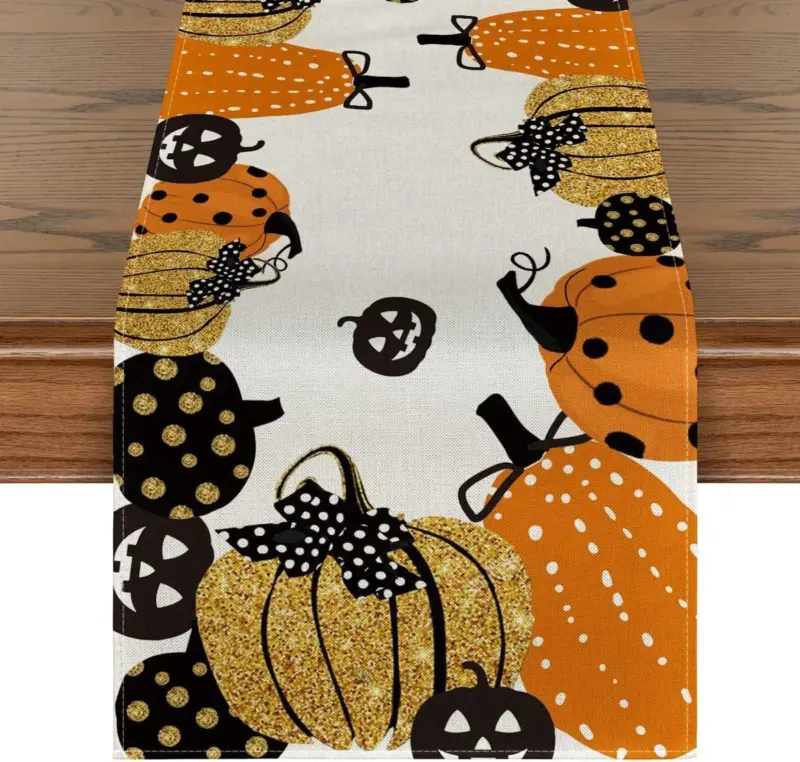 Linen Halloween Pumpkin Home Restaurant Decoration Table Runner tag1