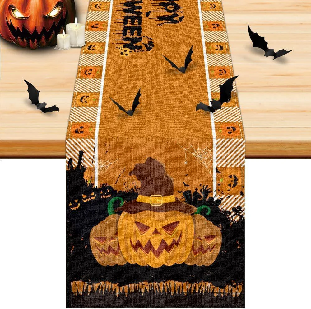 Linen Halloween Pumpkin Home Restaurant Decoration Table Runner -  - #tag1#
