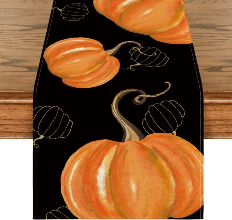 Linen Halloween Pumpkin Home Restaurant Decoration Table Runner tag1