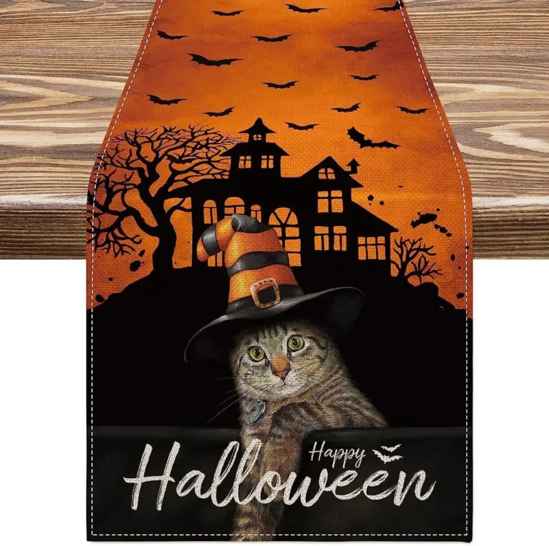 Linen Halloween Pumpkin Home Restaurant Decoration Table Runner tag1