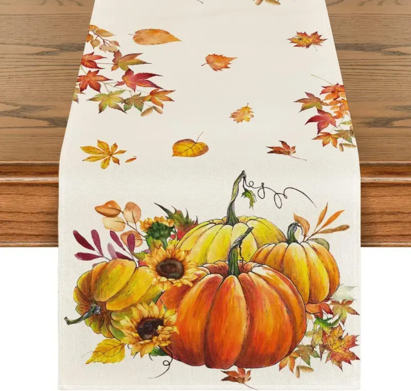 Linen Halloween Pumpkin Home Restaurant Decoration Table Runner tag1