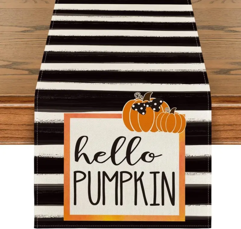 Linen Halloween Pumpkin Home Restaurant Decoration Table Runner tag1