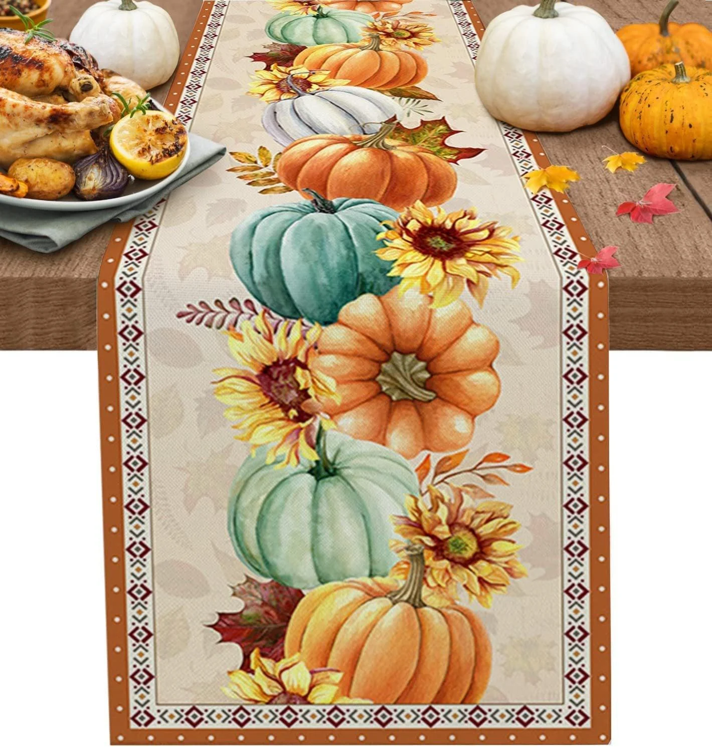 Linen Halloween Pumpkin Home Restaurant Decoration Table Runner -  - #tag1#
