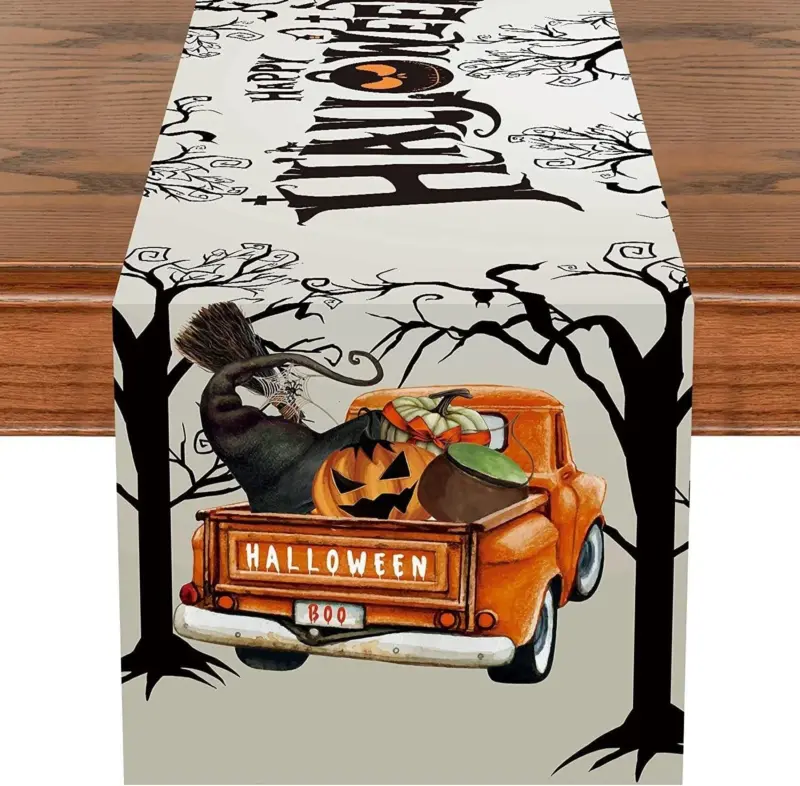 Linen Halloween Pumpkin Home Restaurant Decoration Table Runner tag1