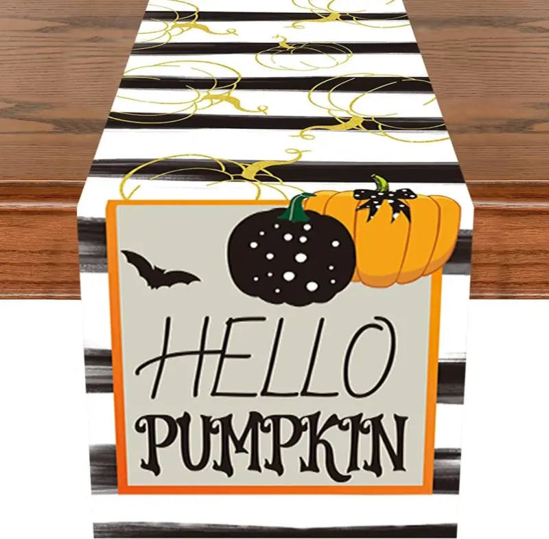 Linen Halloween Pumpkin Home Restaurant Decoration Table Runner tag1