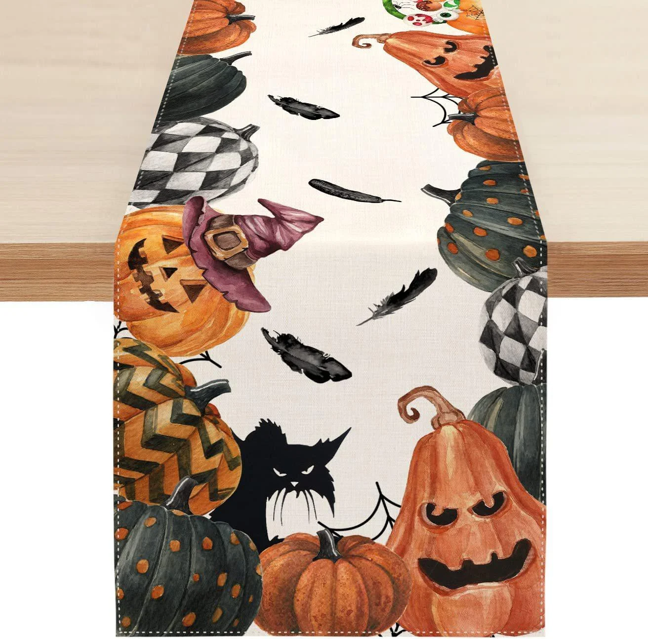Linen Halloween Pumpkin Home Restaurant Decoration Table Runner -  - #tag1#