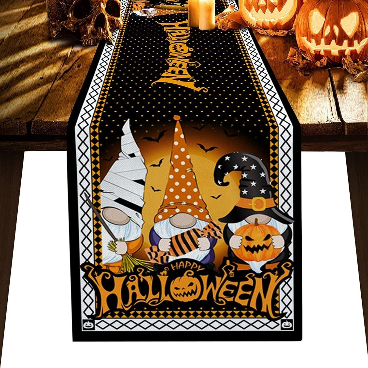 Linen Halloween Pumpkin Home Restaurant Decoration Table Runner -  - #tag1#