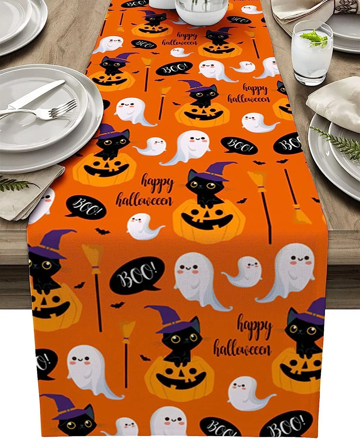 Linen Halloween Pumpkin Home Restaurant Decoration Table Runner -  - #tag1#