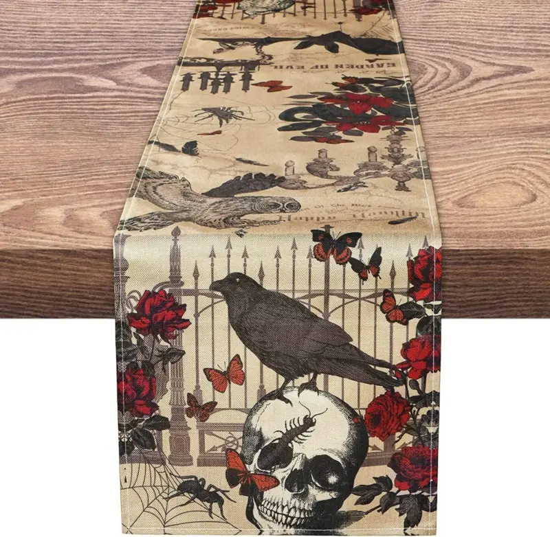 Linen Halloween Pumpkin Home Restaurant Decoration Table Runner tag1