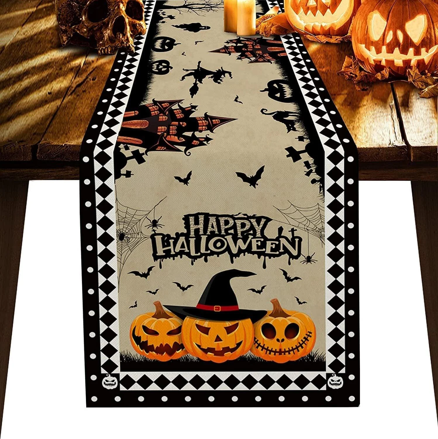 Linen Halloween Pumpkin Home Restaurant Decoration Table Runner -  - #tag1#