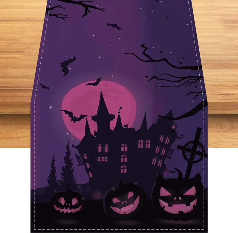 Linen Halloween Pumpkin Home Restaurant Decoration Table Runner tag1