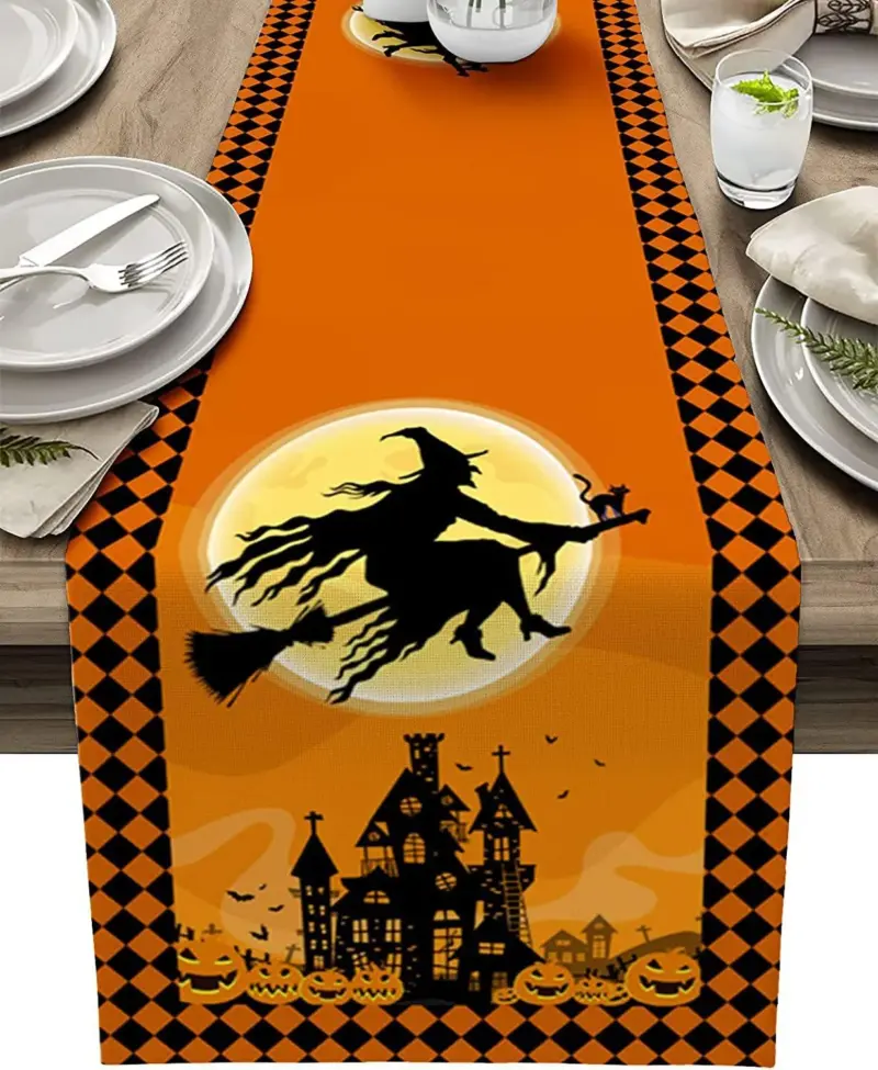 Linen Halloween Pumpkin Home Restaurant Decoration Table Runner tag1