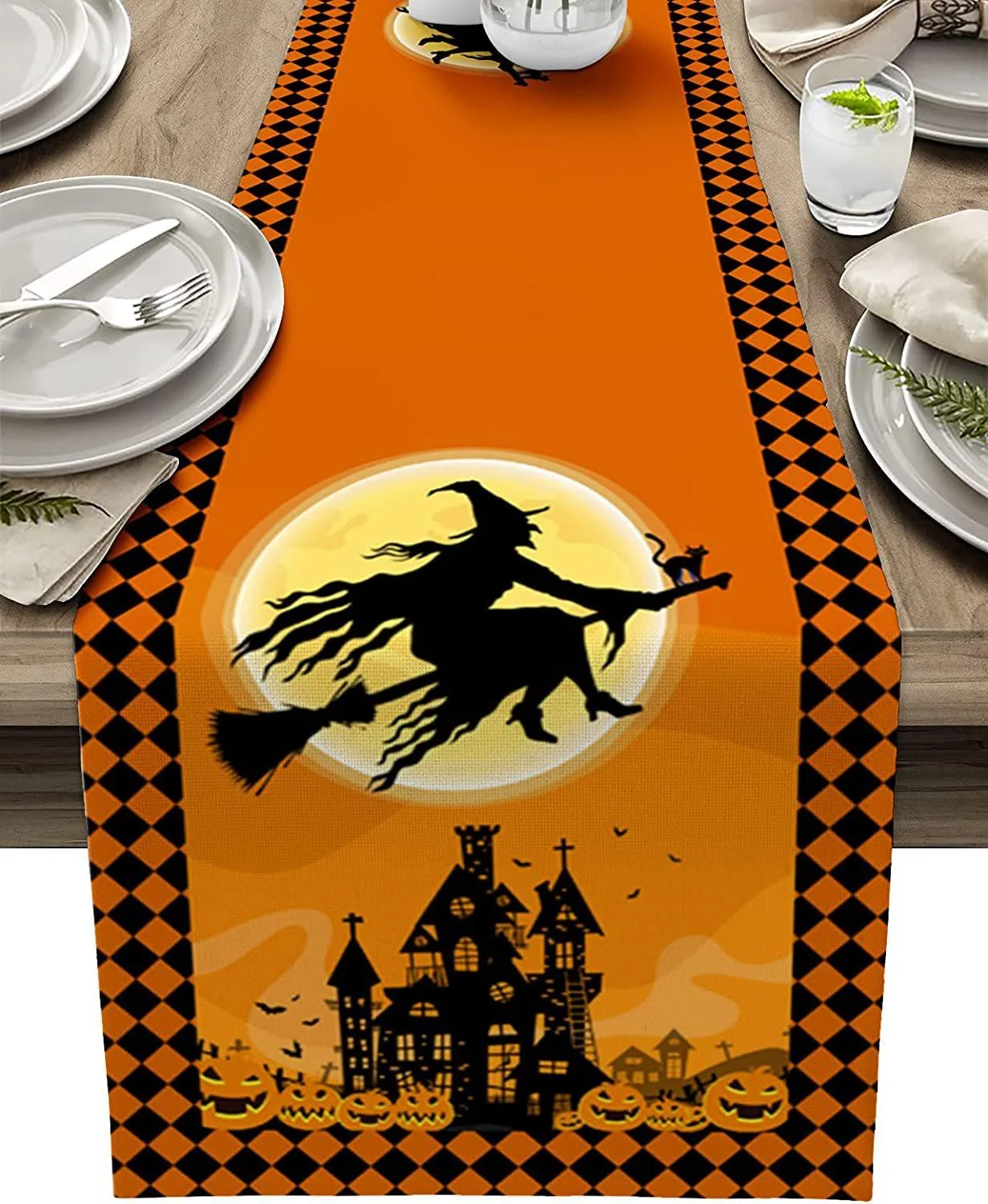 Linen Halloween Pumpkin Home Restaurant Decoration Table Runner -  - #tag1#