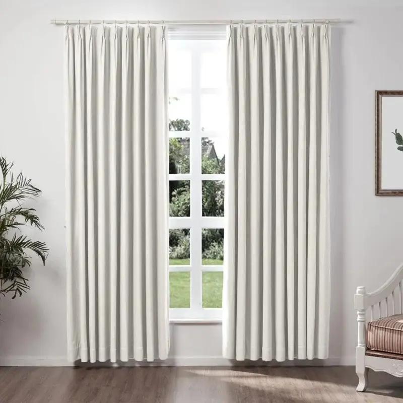 Loomy Linen Pleat Modern Blackout Curtain Beige White 3 Colors tag1