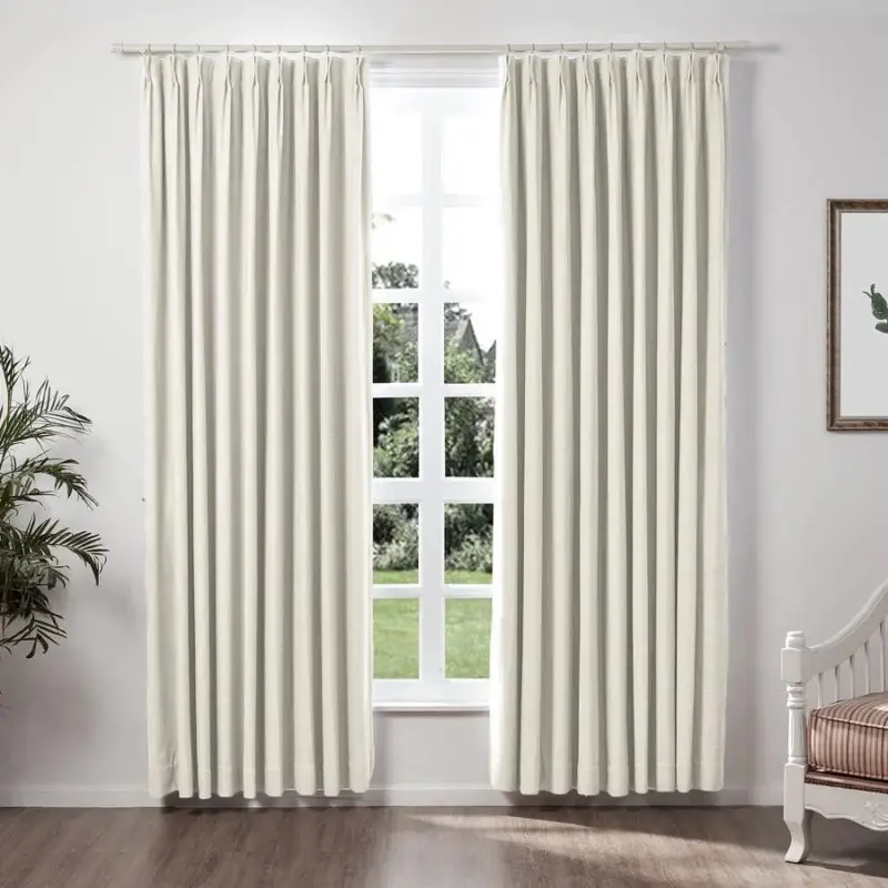 Loomy Linen Pleat Modern Blackout Curtain Beige White 3 Colors tag1