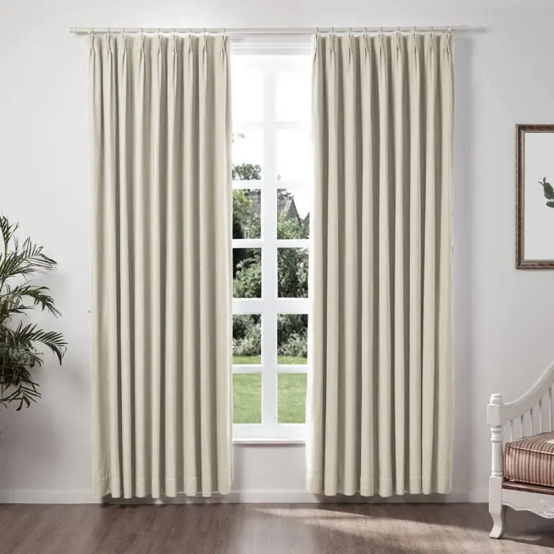Loomy Linen Pleat Modern Blackout Curtain Beige White 3 Colors tag1
