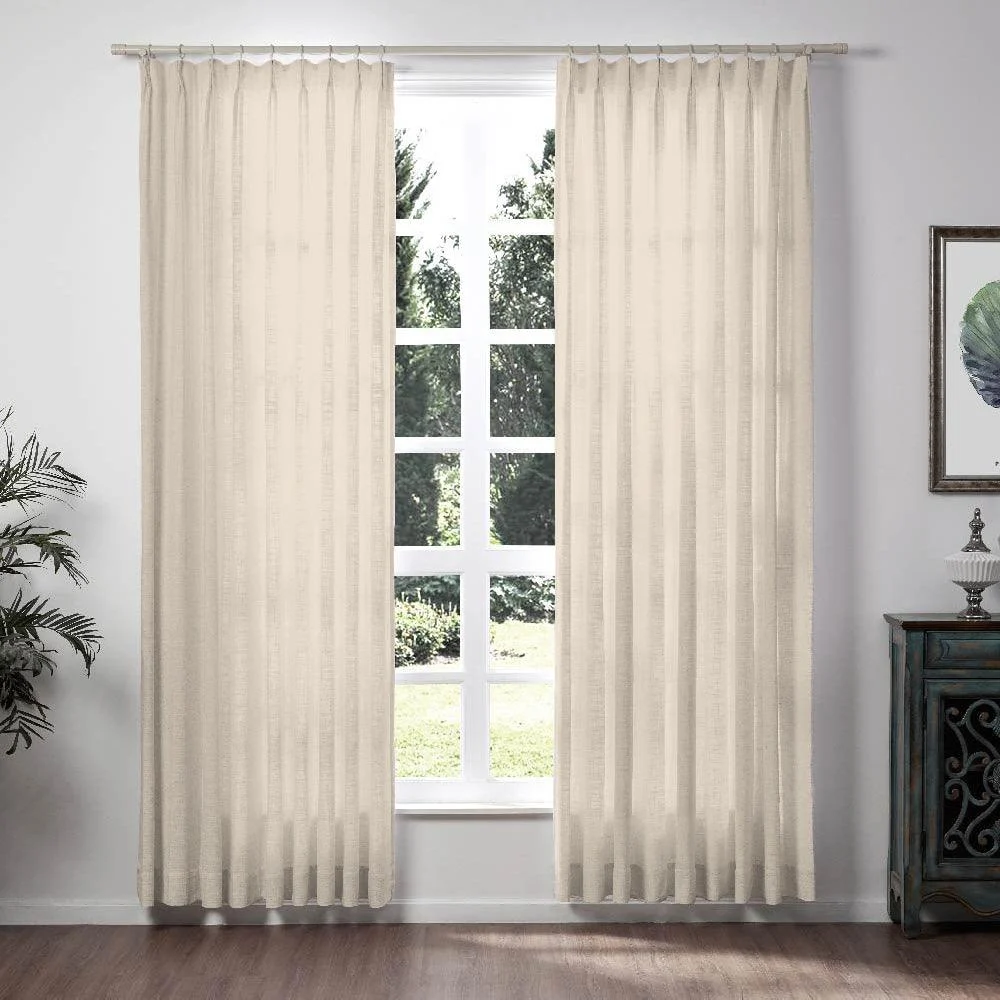 Loomy Linen Pleat Modern Sheer Curtain Large Windows, 4 Colors -  - #tag1#