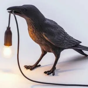 Lucky Black Crow Raven Bird Lamp Night Light - 